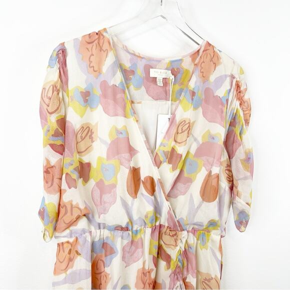 NWT Ted Baker Juleah Ruched Sleeve Floral Mini Dress 5 (XL) - Picture 4 of 7